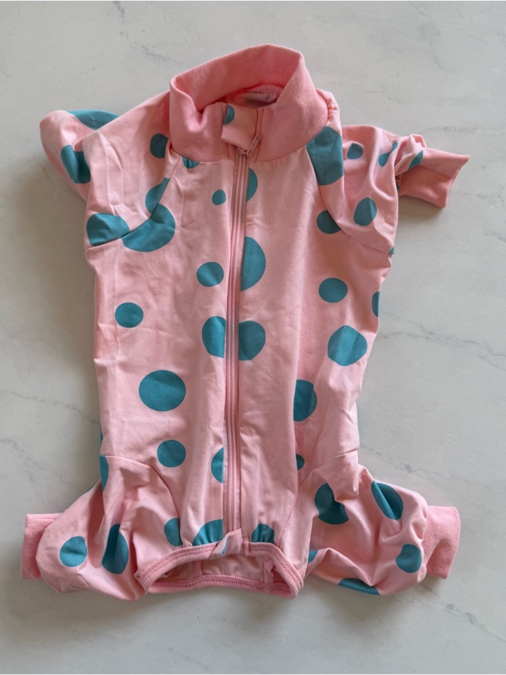 Pink Polka Dot Dog Pajama with Teal Dots